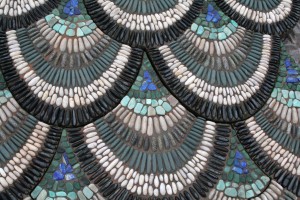 peacock tail detail of pebble mosaic by Maggy Howarth